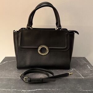 Karl Lagerfeld Satchel Medium Black Gold Logo Ring Crossbody-Excellent